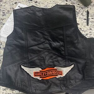Harley-Davidson Black Leather Vest with Orange Logo